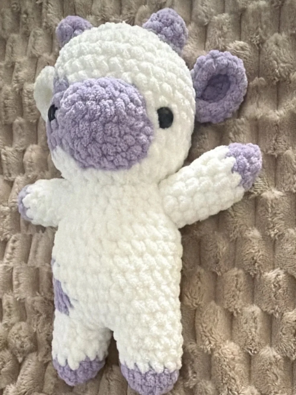 Handmade Crochet White and Purple Cow